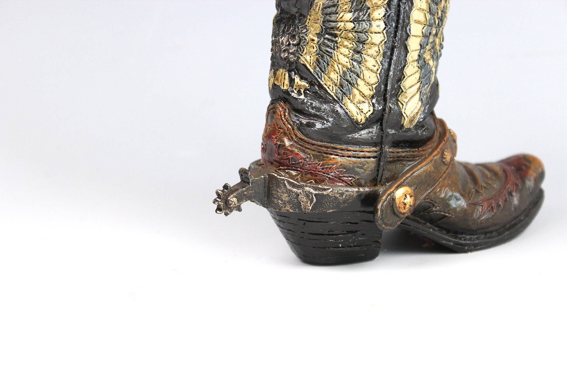 Small Cowboy Boot Vase - version 3 - brown cowboy boot vase with realistic accents, western style flower vase, realistic boot vase
