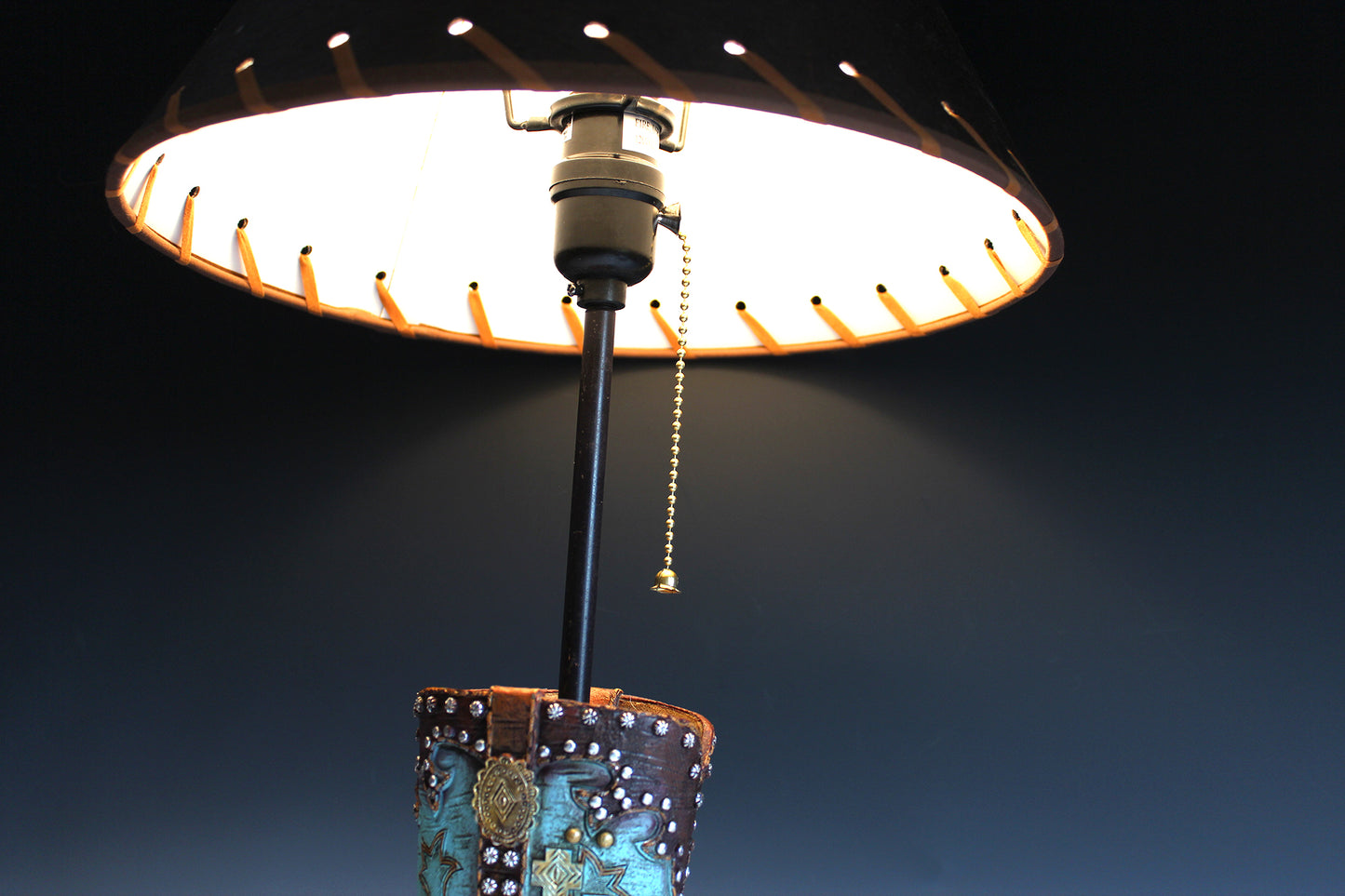 Cowboy Boot Lamp - western style boot lamp with turquoise and gold detailing, country & western style cowgirl boot table lamp