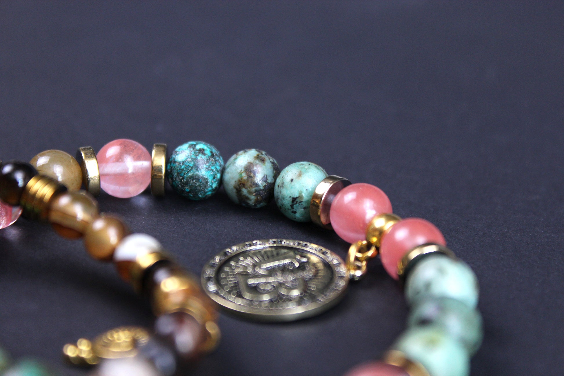 Lyric Beaded Bracelets - Watermelon Moonshine - 3 Layered Set - Country Music Bracelet Stack, African Jasper Carnelian - Cherry Quartz
