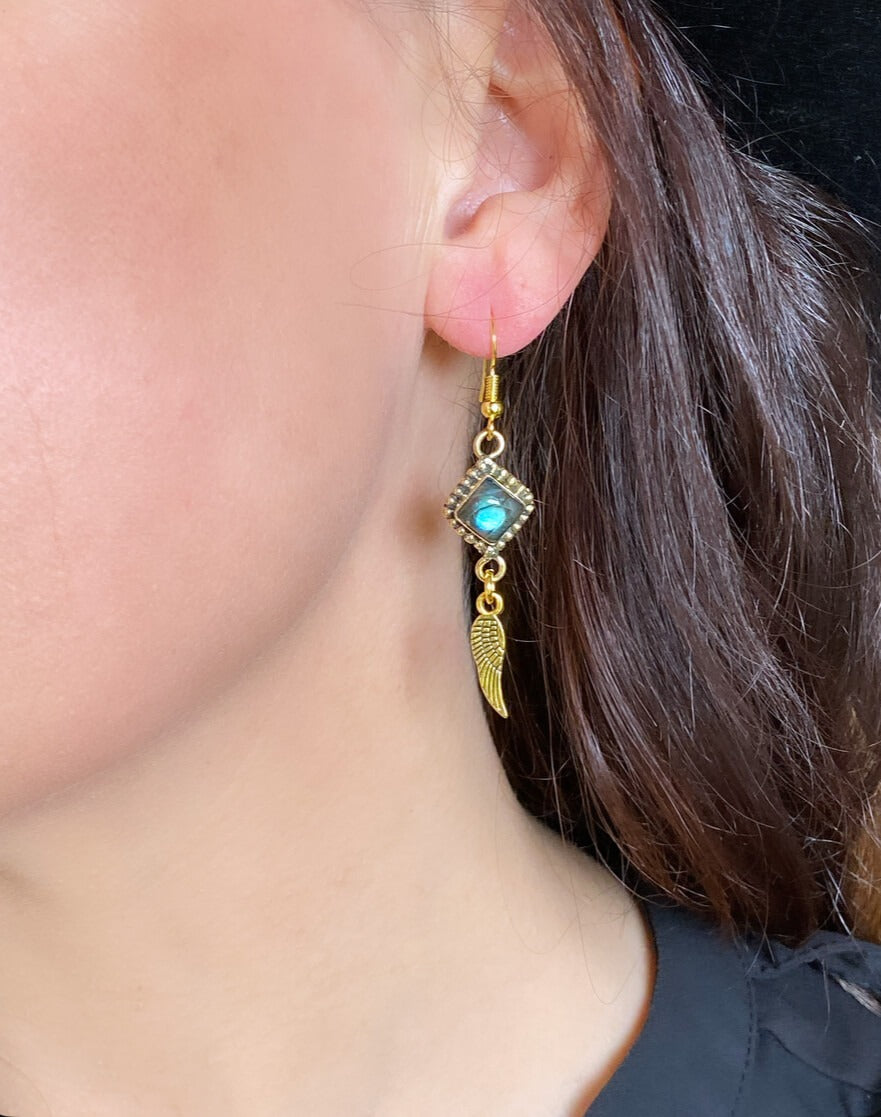 Labradorite Stone & Gold Earrings