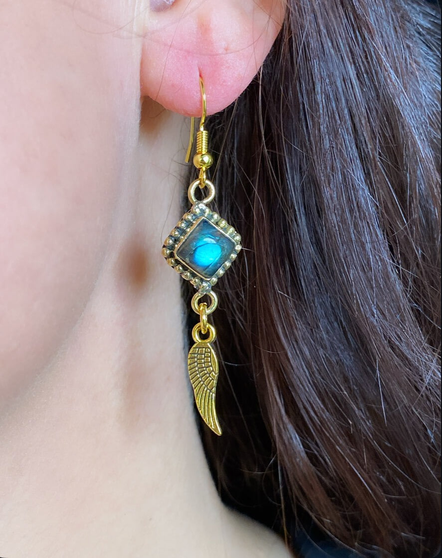 Labradorite Stone & Gold Earrings