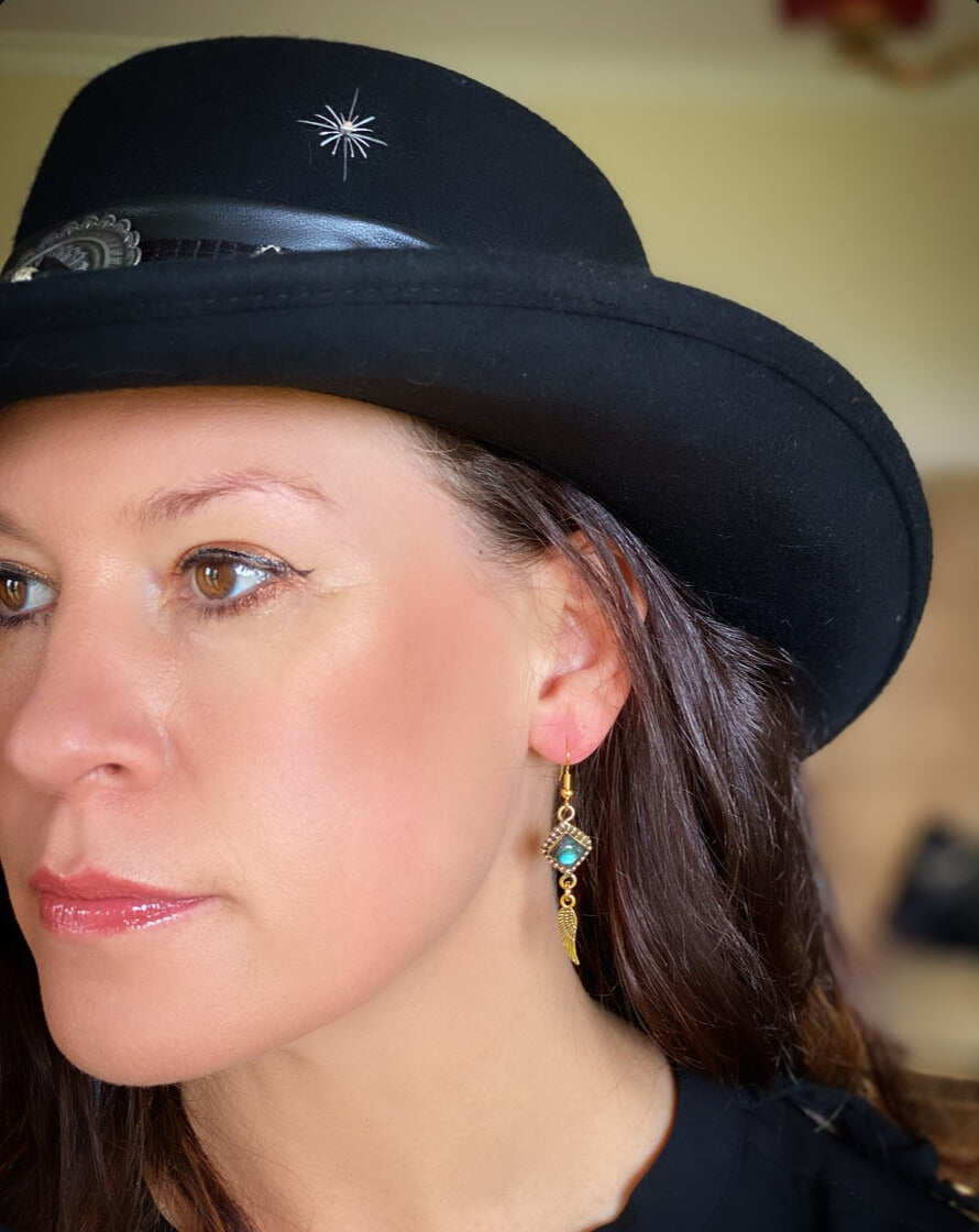 Labradorite Stone & Gold Earrings