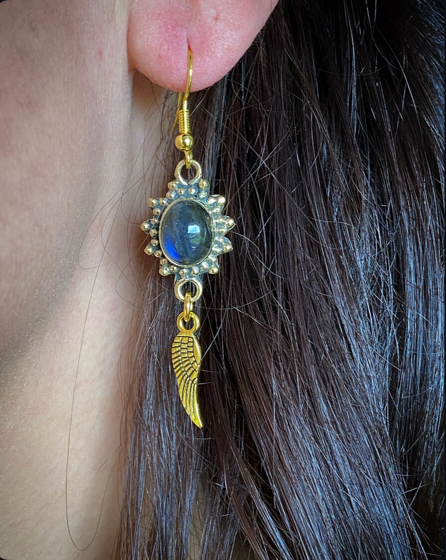 Labradorite Stone & Gold Earrings