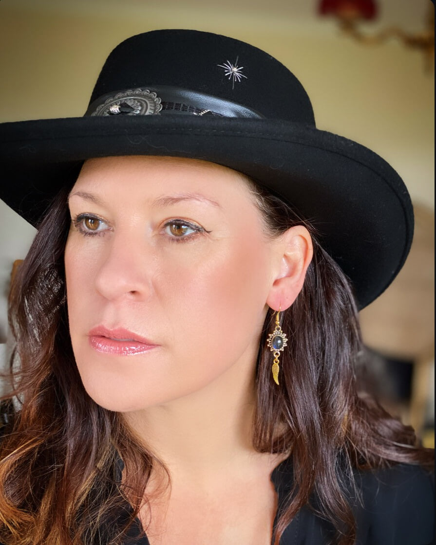 Labradorite Stone & Gold Earrings