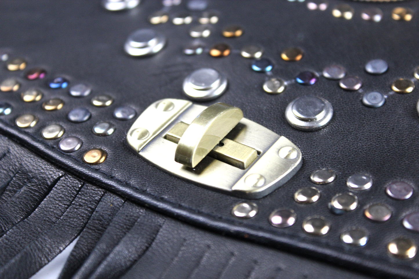 The Clover Bag - genuine real leather bag with intricate stud pattern work and flower in resin accent, boho country tassel shoulder bag