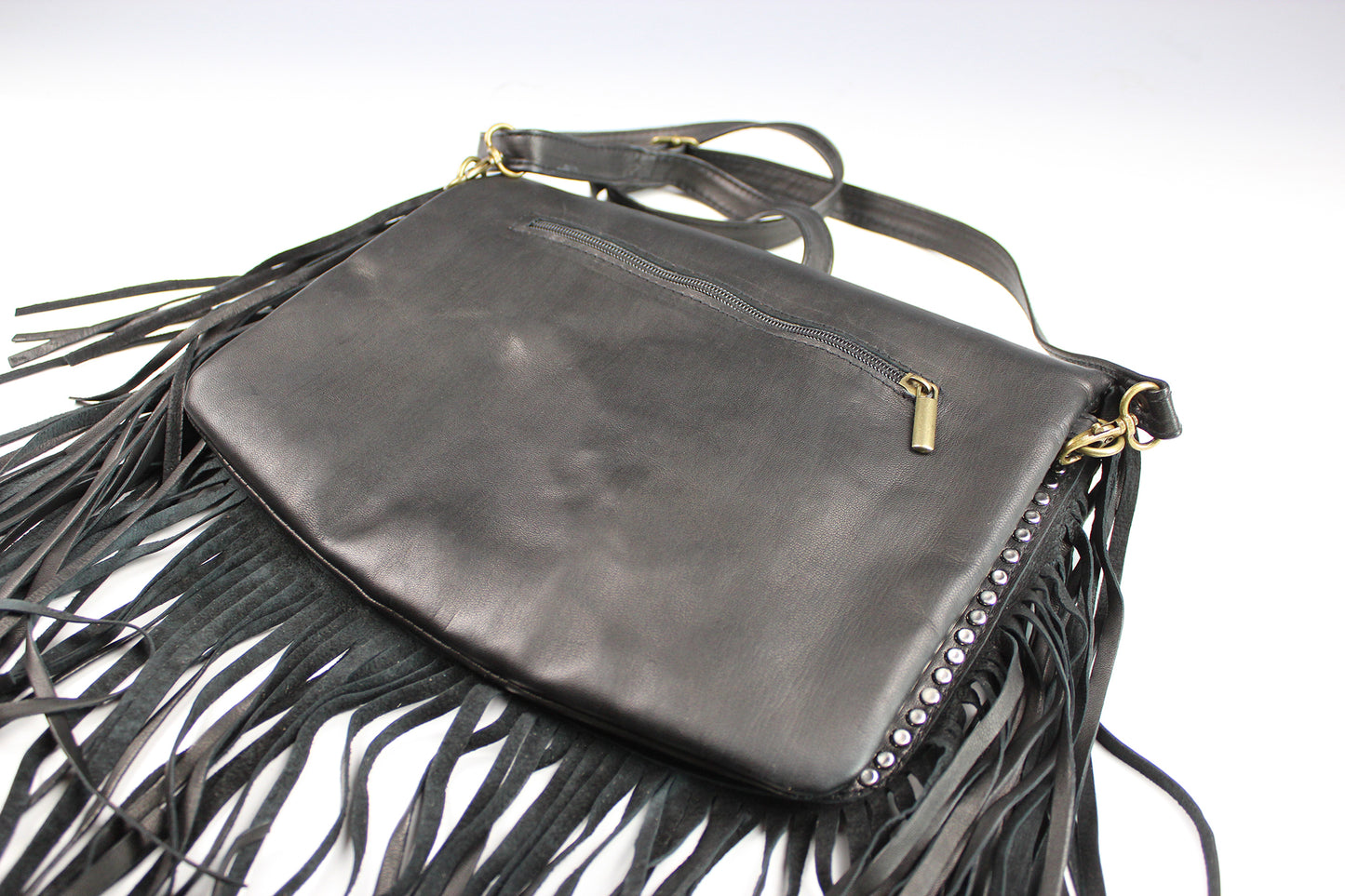 The Clover Bag - genuine real leather bag with intricate stud pattern work and flower in resin accent, boho country tassel shoulder bag