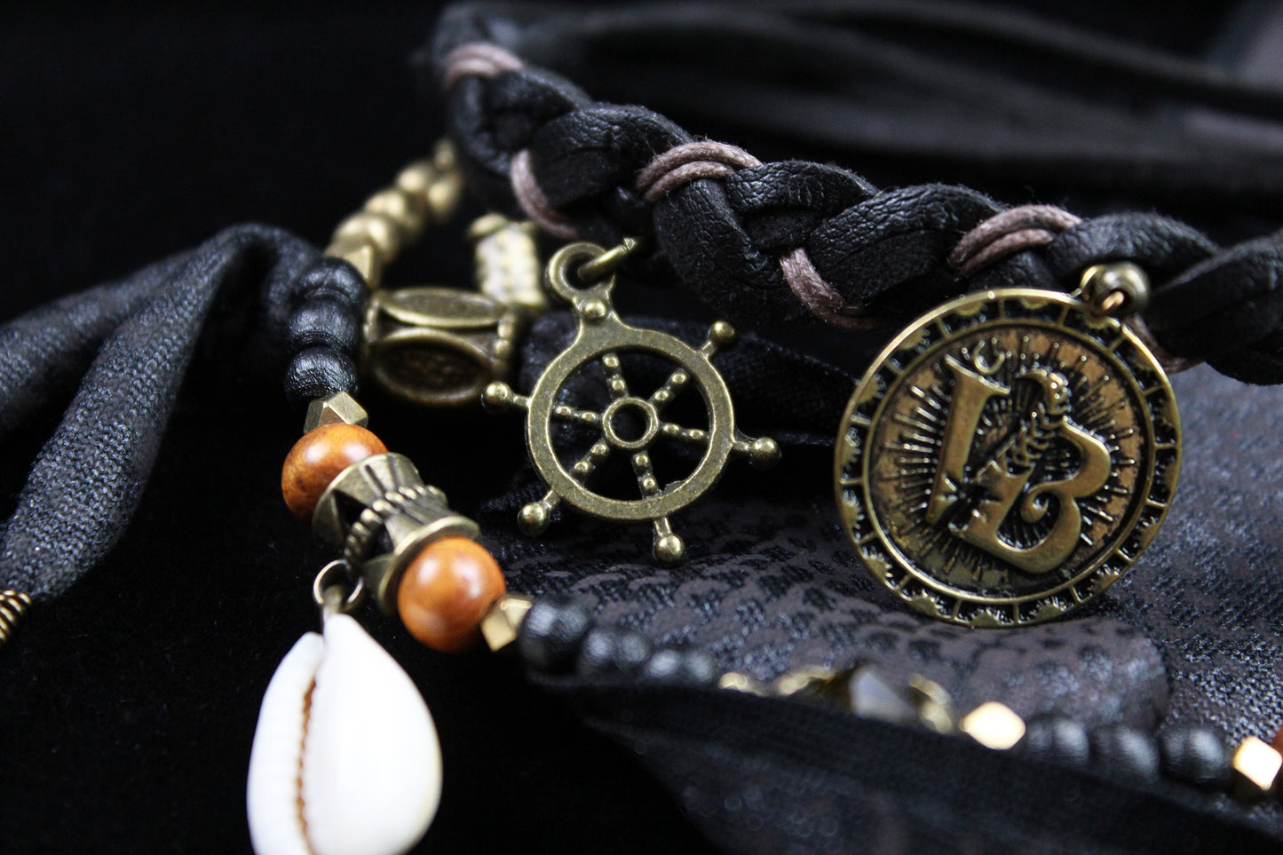 The Copperhead Cuff Bracelet Set - Pirate Layered Gypsy Fabric Wrist Wrap Unisex Bracelet Set For Men And Women Rock n Roll Style