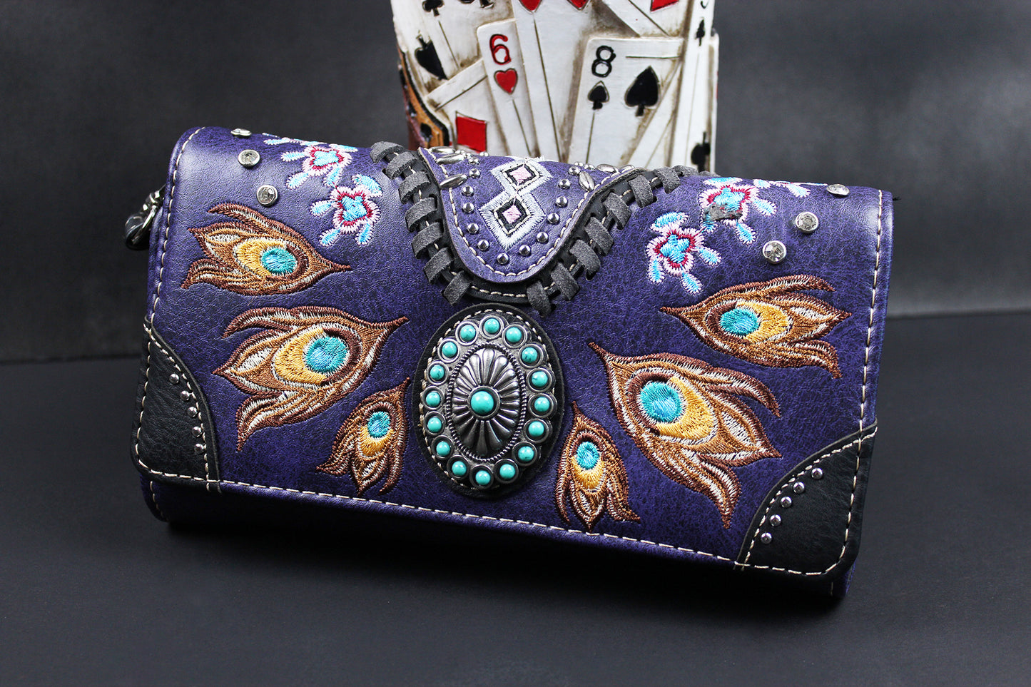 The Louisiana Purse - purple turquoise and silver western cowgirl style purse wallet intricate detailing with adjustable strap