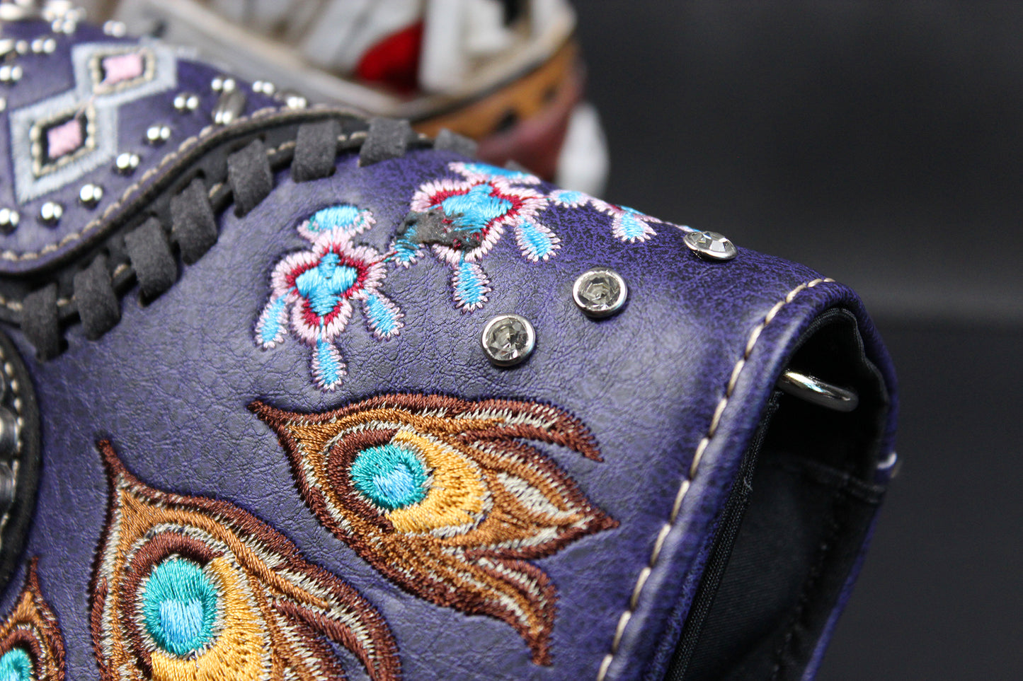 The Louisiana Purse - purple turquoise and silver western cowgirl style purse wallet intricate detailing with adjustable strap