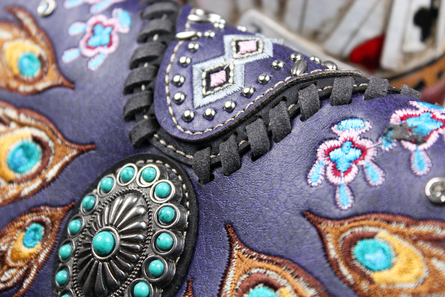 The Louisiana Purse - purple turquoise and silver western cowgirl style purse wallet intricate detailing with adjustable strap