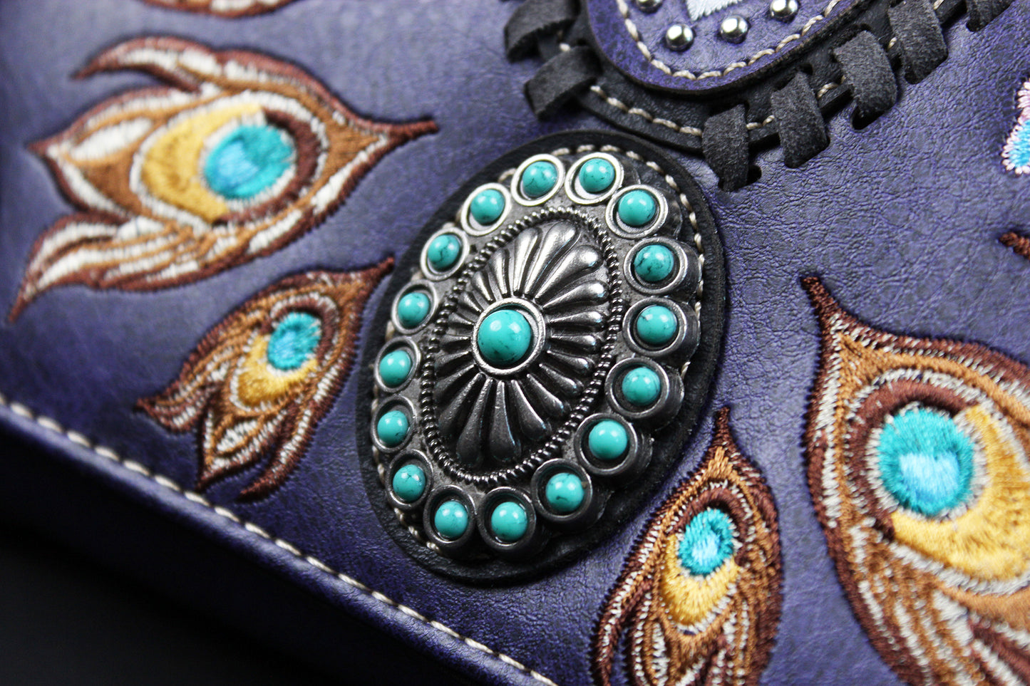 The Louisiana Purse - purple turquoise and silver western cowgirl style purse wallet intricate detailing with adjustable strap