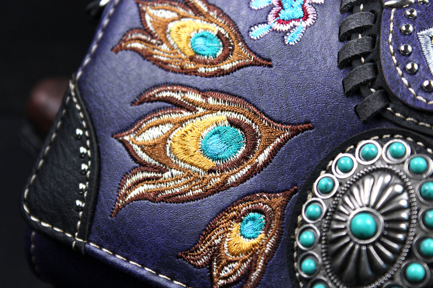 The Louisiana Purse - purple turquoise and silver western cowgirl style purse wallet intricate detailing with adjustable strap