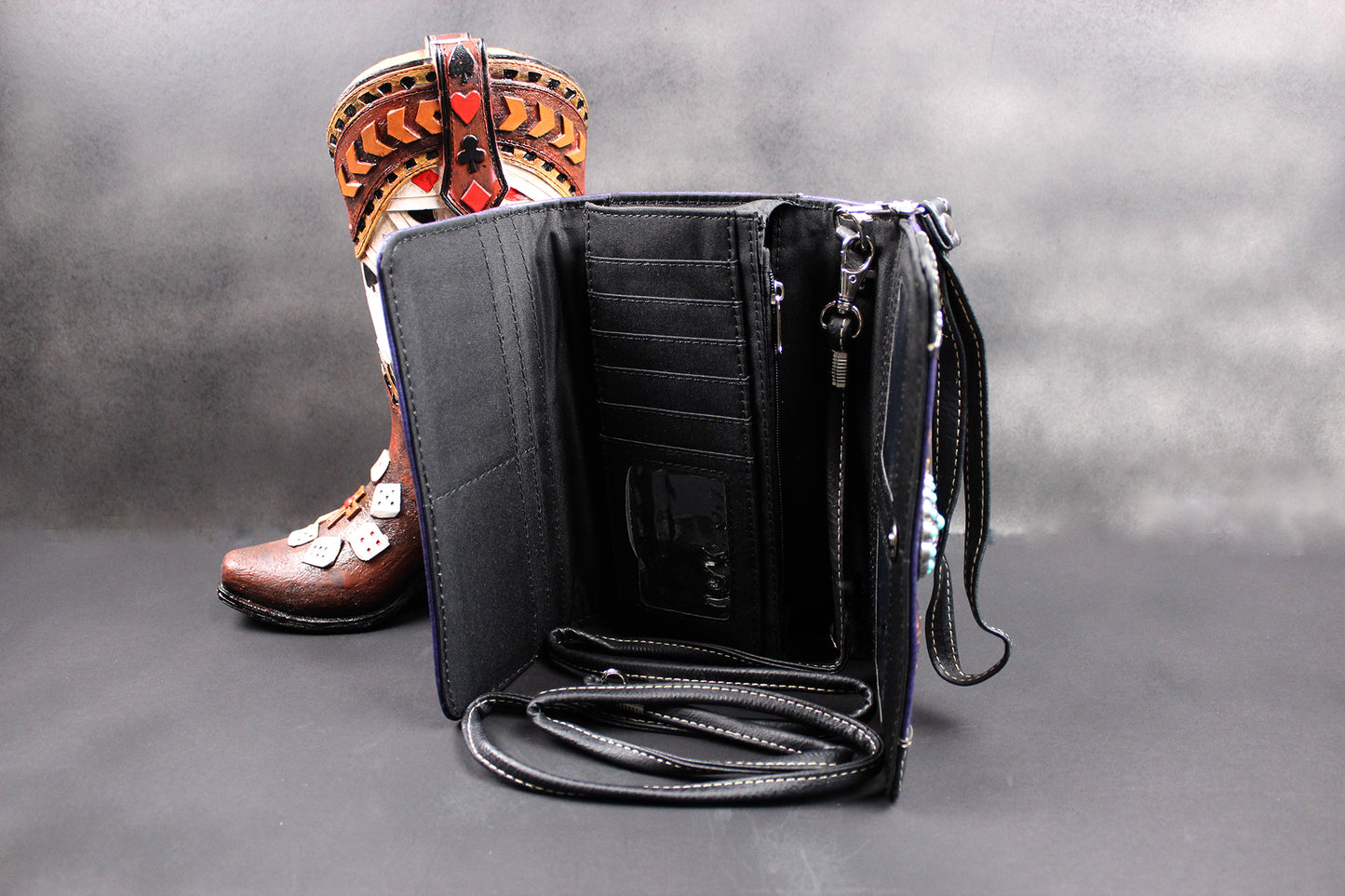 The Louisiana Purse - purple turquoise and silver western cowgirl style purse wallet intricate detailing with adjustable strap