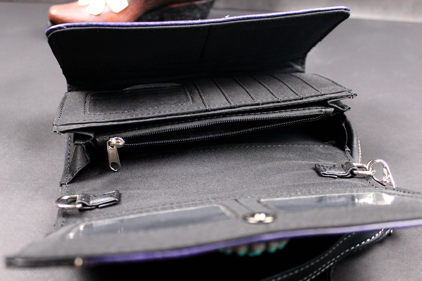 The Louisiana Purse - purple turquoise and silver western cowgirl style purse wallet intricate detailing with adjustable strap