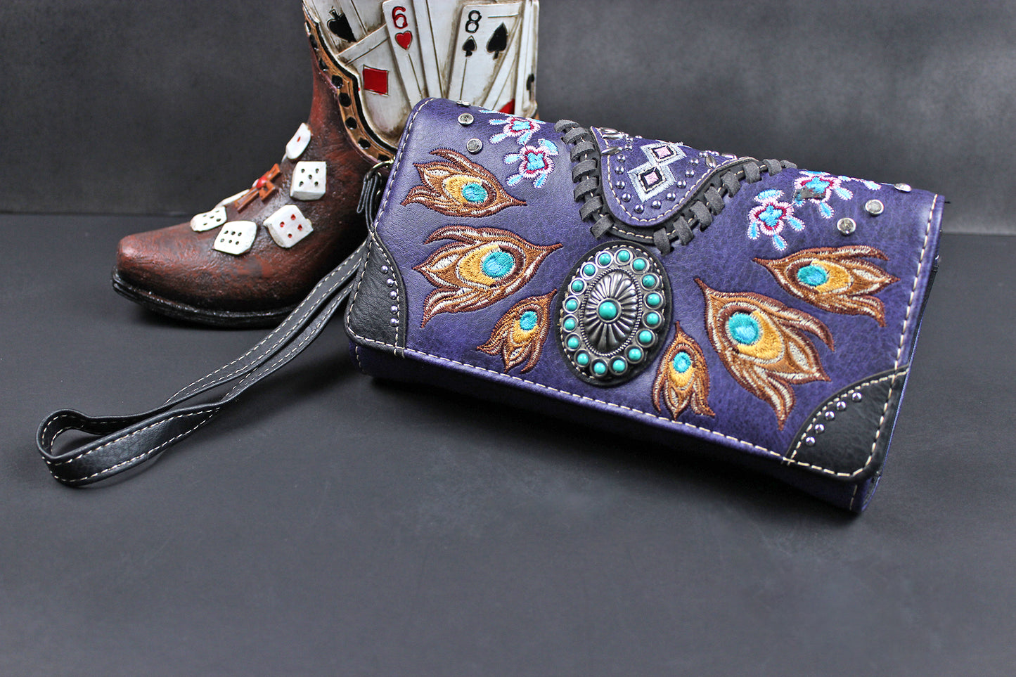 The Louisiana Purse - purple turquoise and silver western cowgirl style purse wallet intricate detailing with adjustable strap