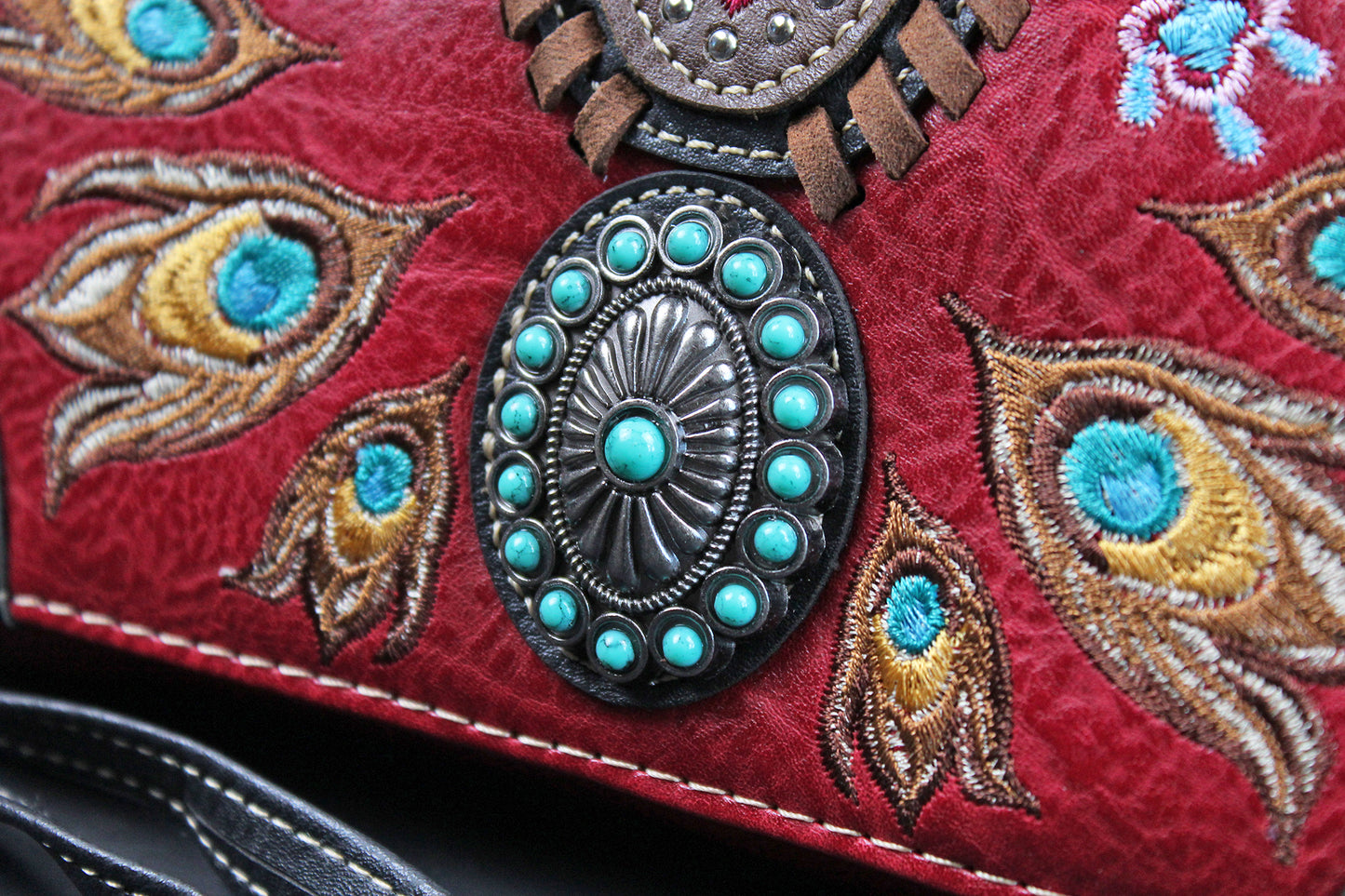 The Houston Purse - small red and silver western cowgirl style purse wallet, intricate detailing with adjustable strap & magnetic clasp