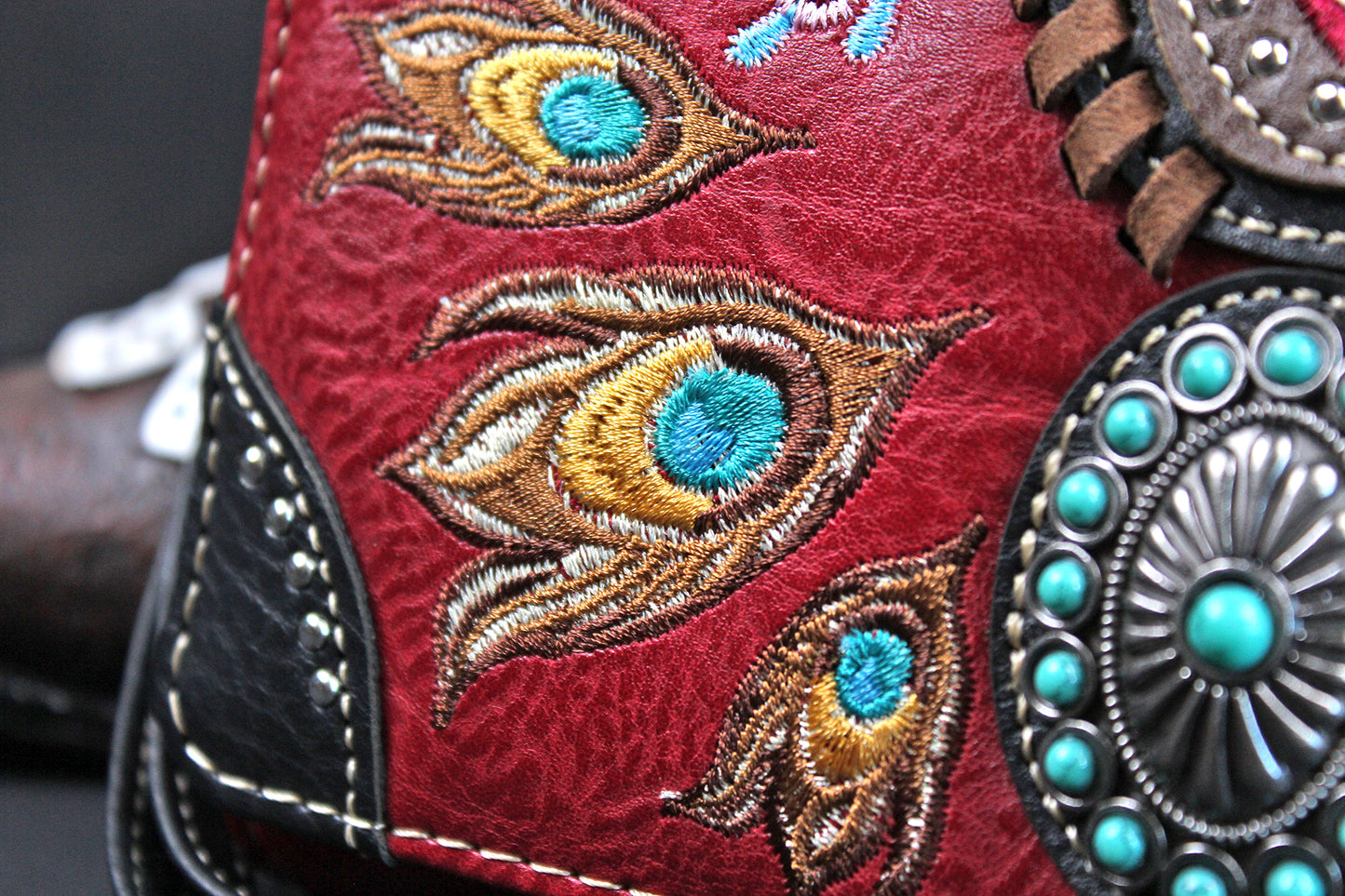 The Houston Purse - small red and silver western cowgirl style purse wallet, intricate detailing with adjustable strap & magnetic clasp