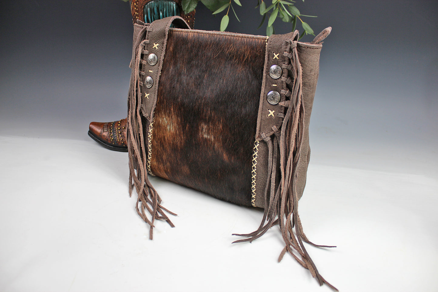 The Arizona Handbag - brown leather suede western cowgirl style handbag with tassel fringe and internal zip pocket