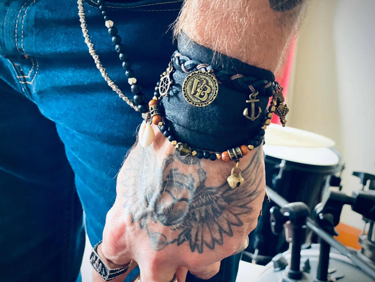 The Copperhead Cuff Bracelet Set - Pirate Layered Gypsy Fabric Wrist Wrap Unisex Bracelet Set For Men And Women Rock n Roll Style