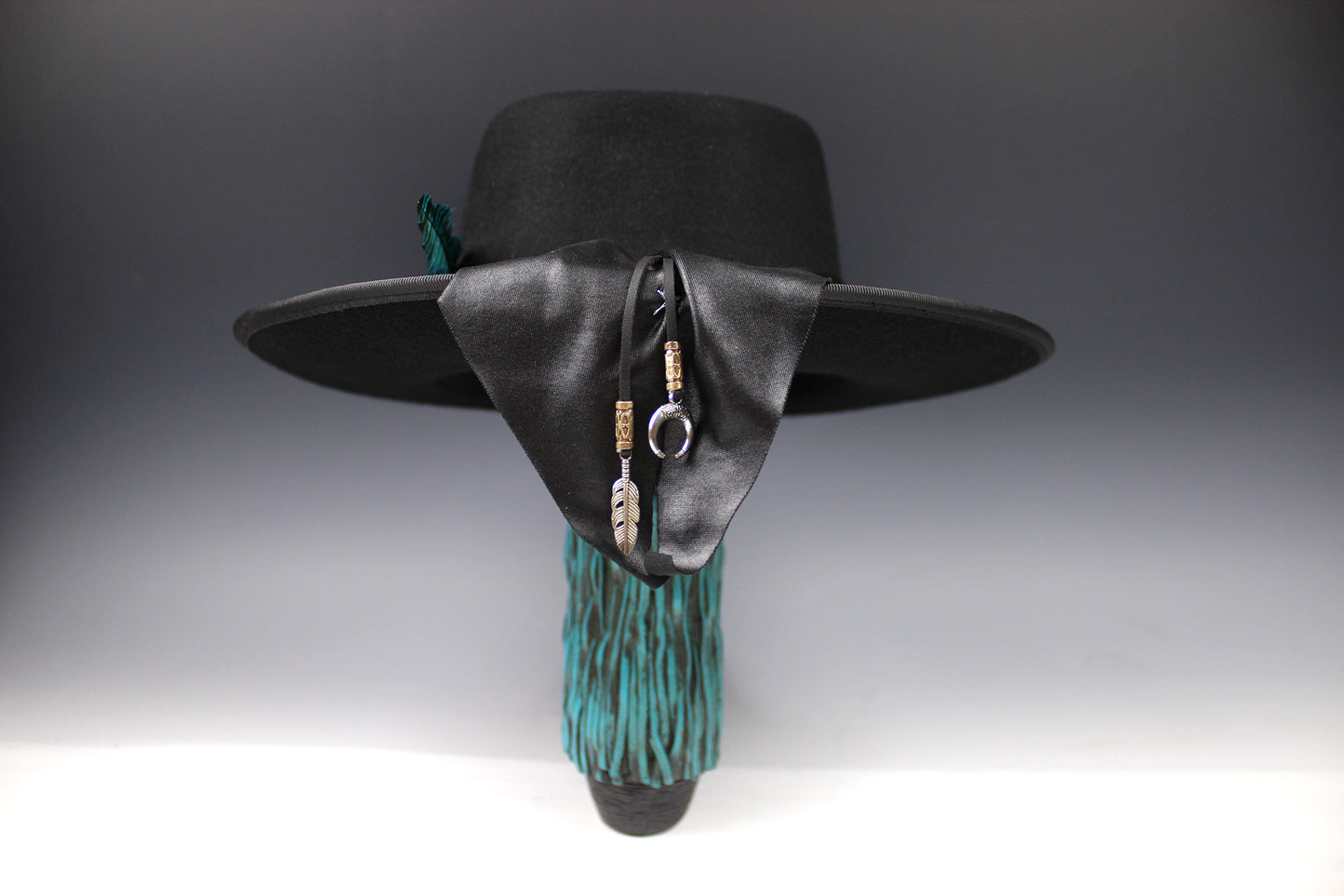 One Off Custom Fedora: Wool Felt Cowboy Fedora Hat with Turquoise detailing Size Large 59cm