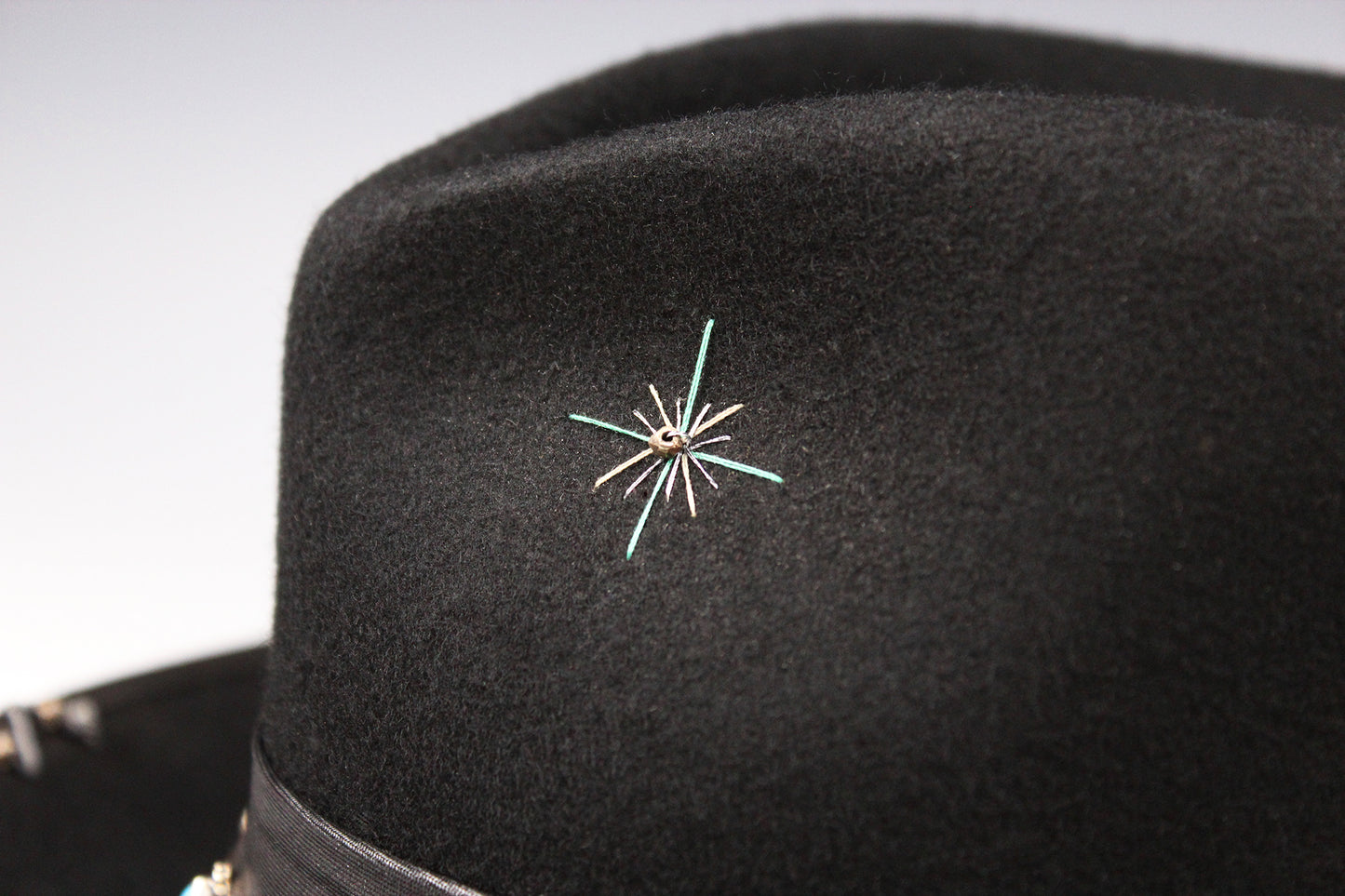 One Off Custom Fedora: Wool Felt Cowboy Fedora Hat with Turquoise detailing Size Large 59cm
