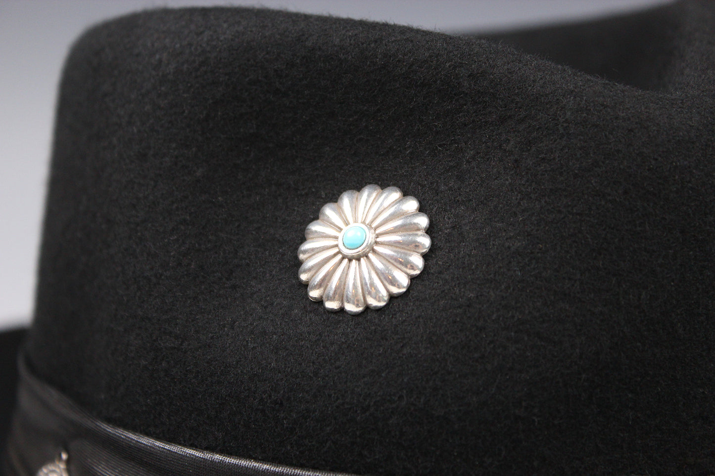 One Off Custom Fedora: Wool Felt Cowboy Fedora Hat with Turquoise detailing Size Large 59cm