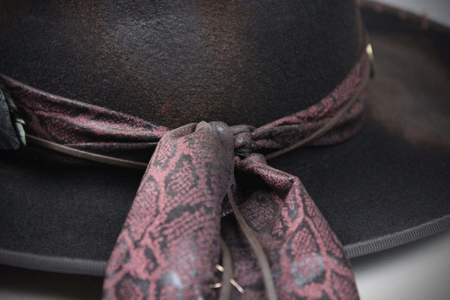 One Off Custom Fedora Hat: Black with Distressed Effect Wool Felt with gold detailing size Medium 57cm