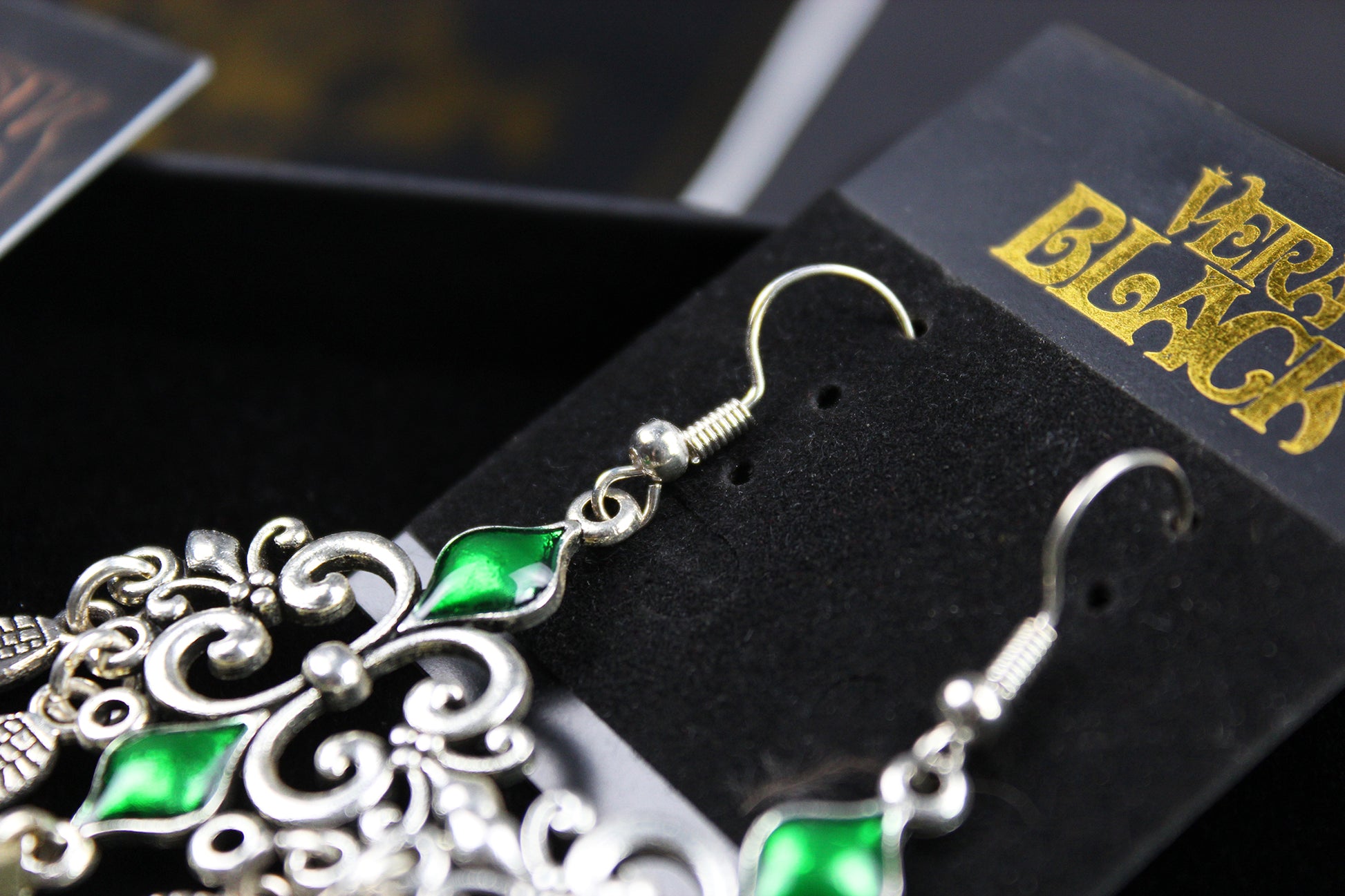 Emerald Forest Feather Earrings : Bohemian Style Feather Earrings With A Filigree Design
