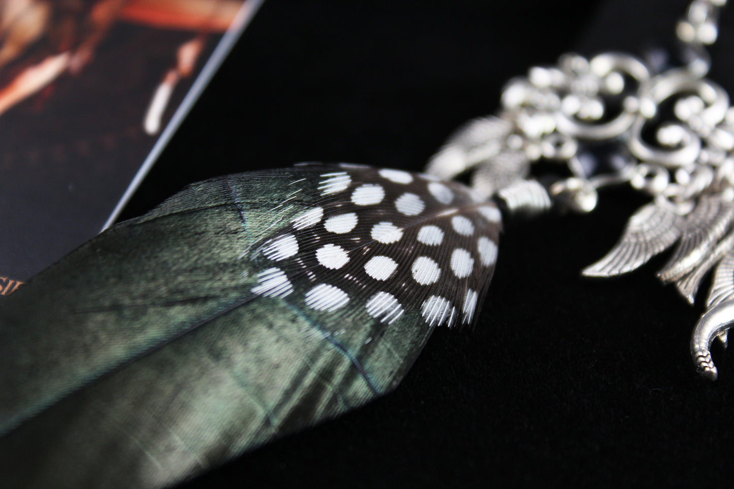 Black Smoke Feather Earrings - Black & Silver Filigree Asymmetrical Feather Earrings