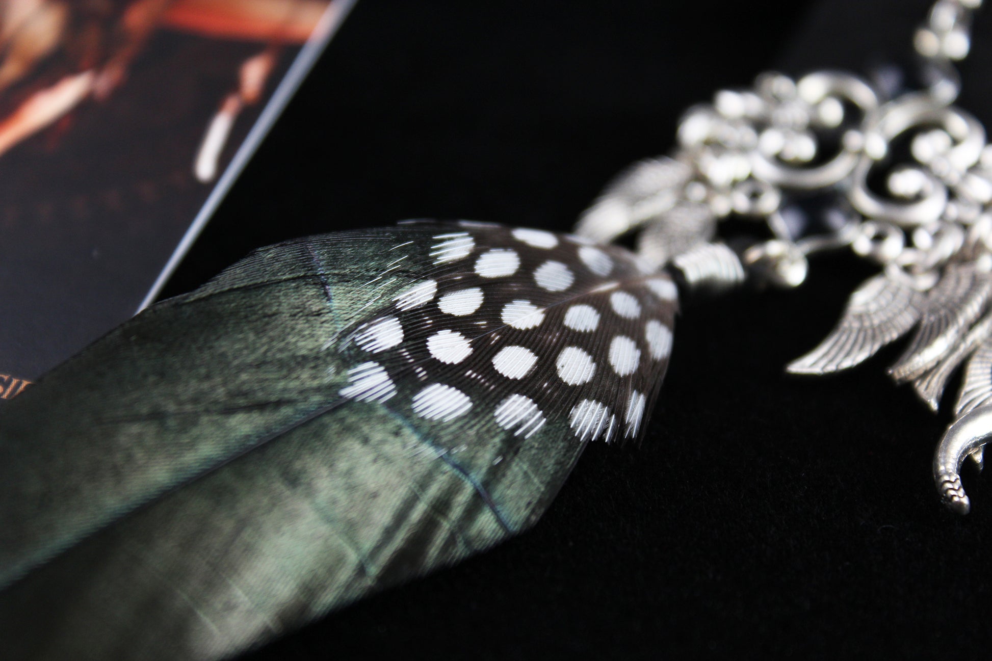 Black Smoke Feather Earrings - Black & Silver Filigree Asymmetrical Feather Earrings