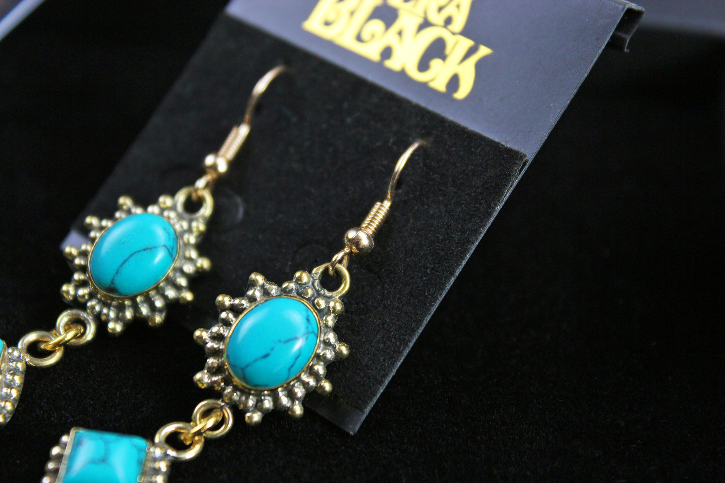 Turquoise Star Earrings: Triple Layer Gold & Turquoise Dangle Drop Earrings