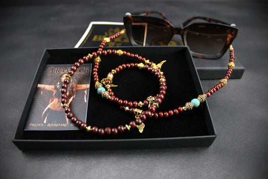 Beaded Glasses Chain: Bohemian Pirate Style Red & Gold Glasses Chain