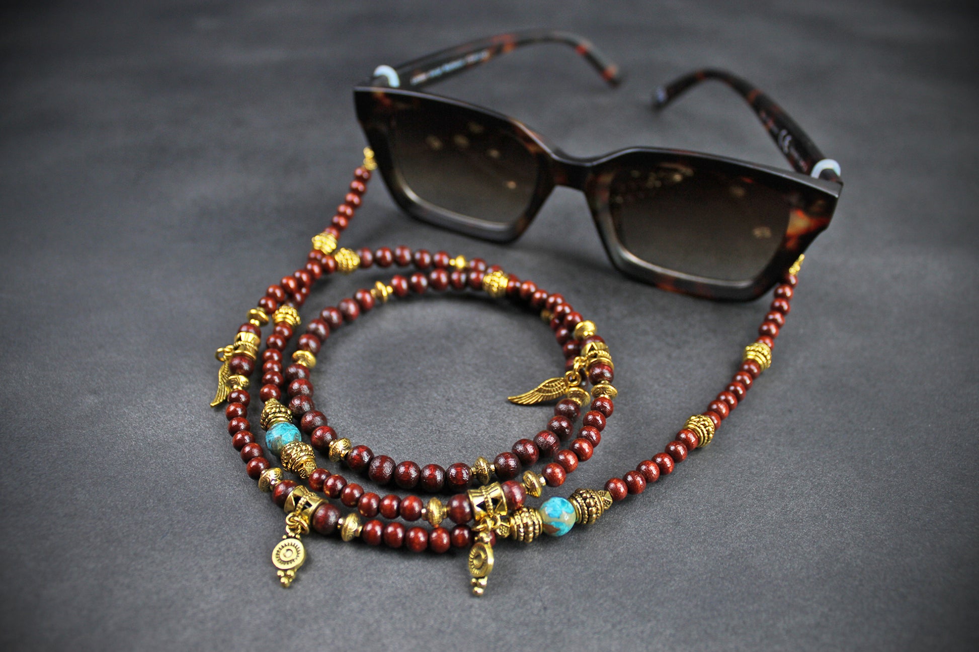 Beaded Glasses Chain: Bohemian Pirate Style Red & Gold Glasses Chain