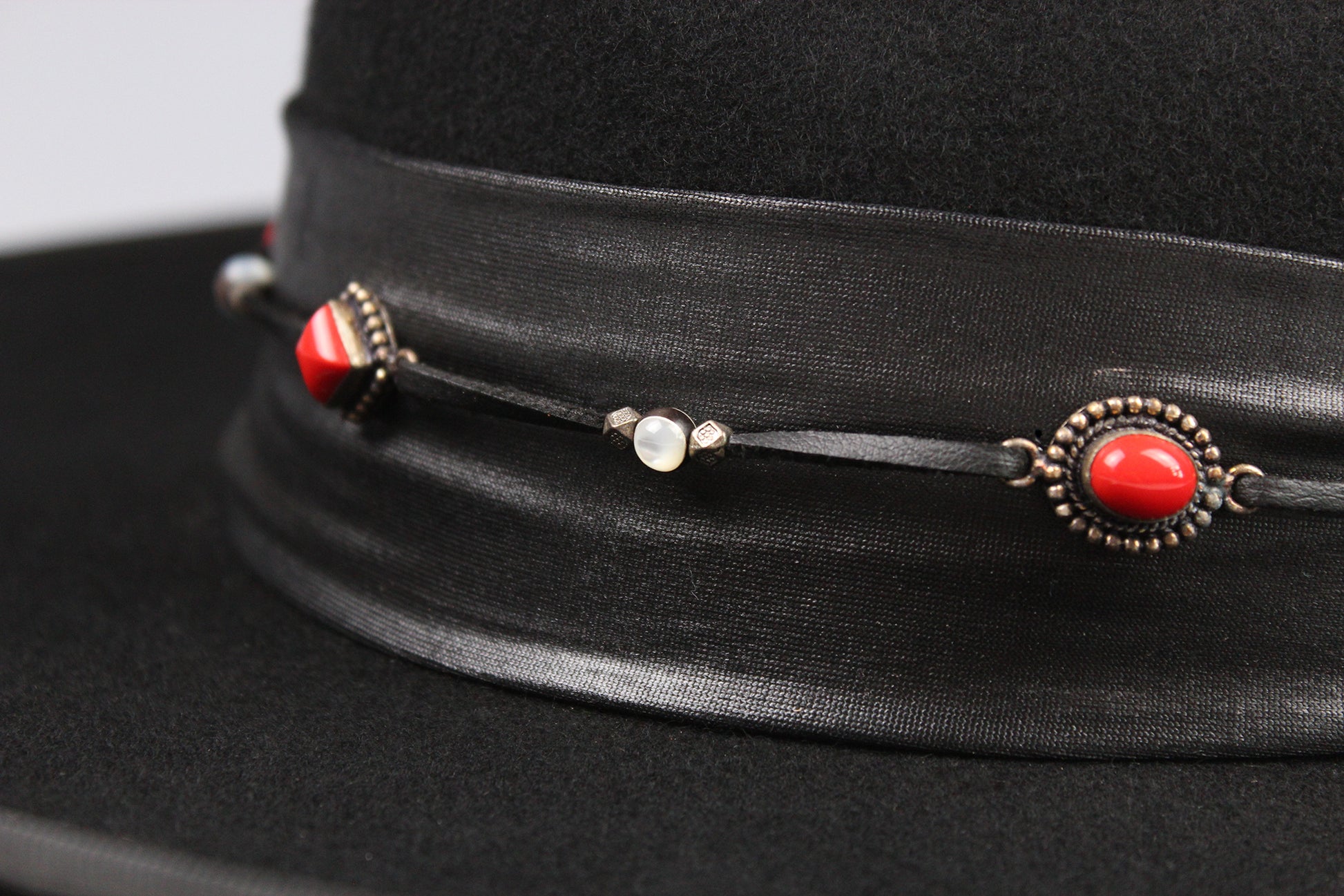 One Off Wool Felt Fedora Hat: Black & Red Country Western Cowboy Style Hat