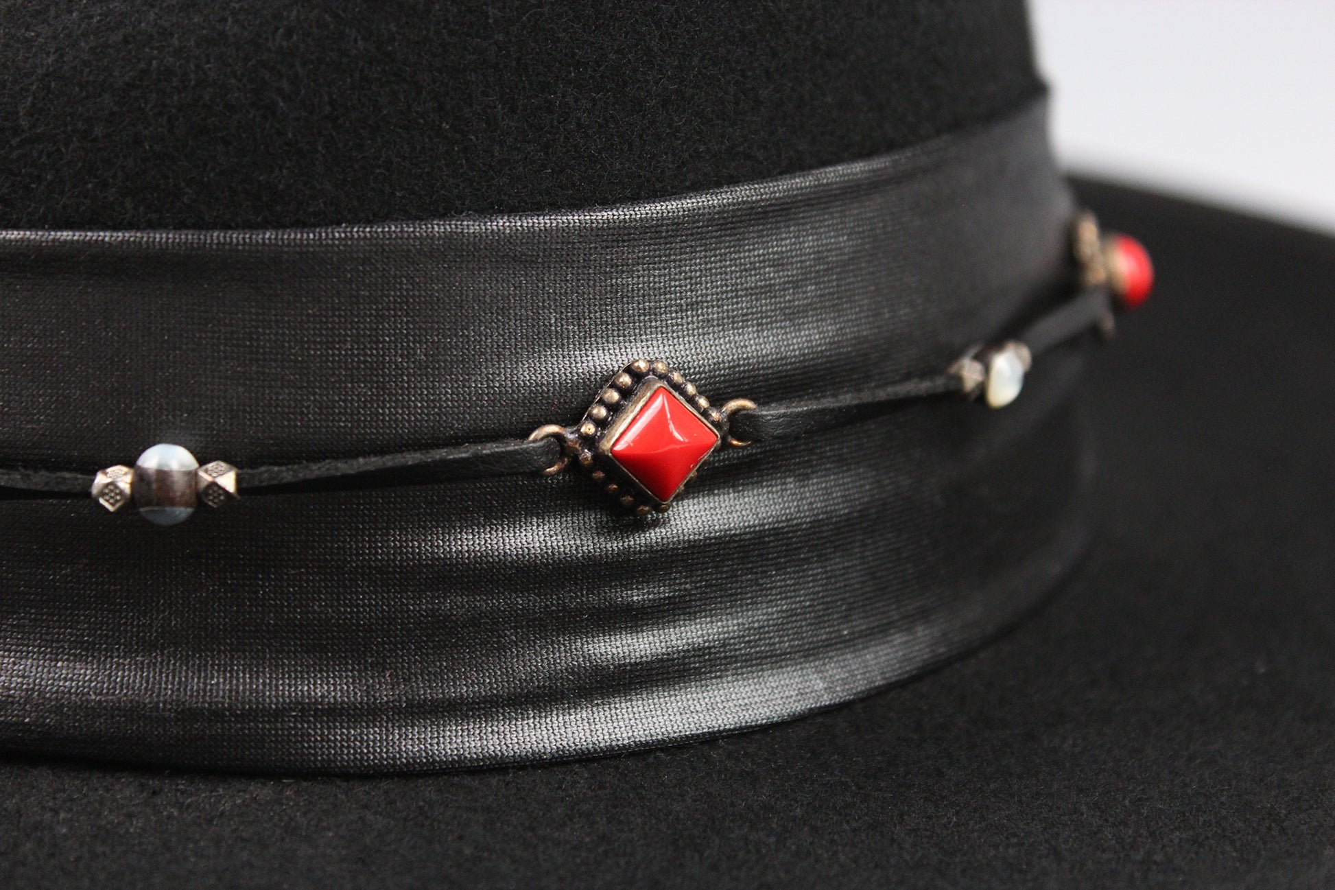 One Off Wool Felt Fedora Hat: Black & Red Country Western Cowboy Style Hat