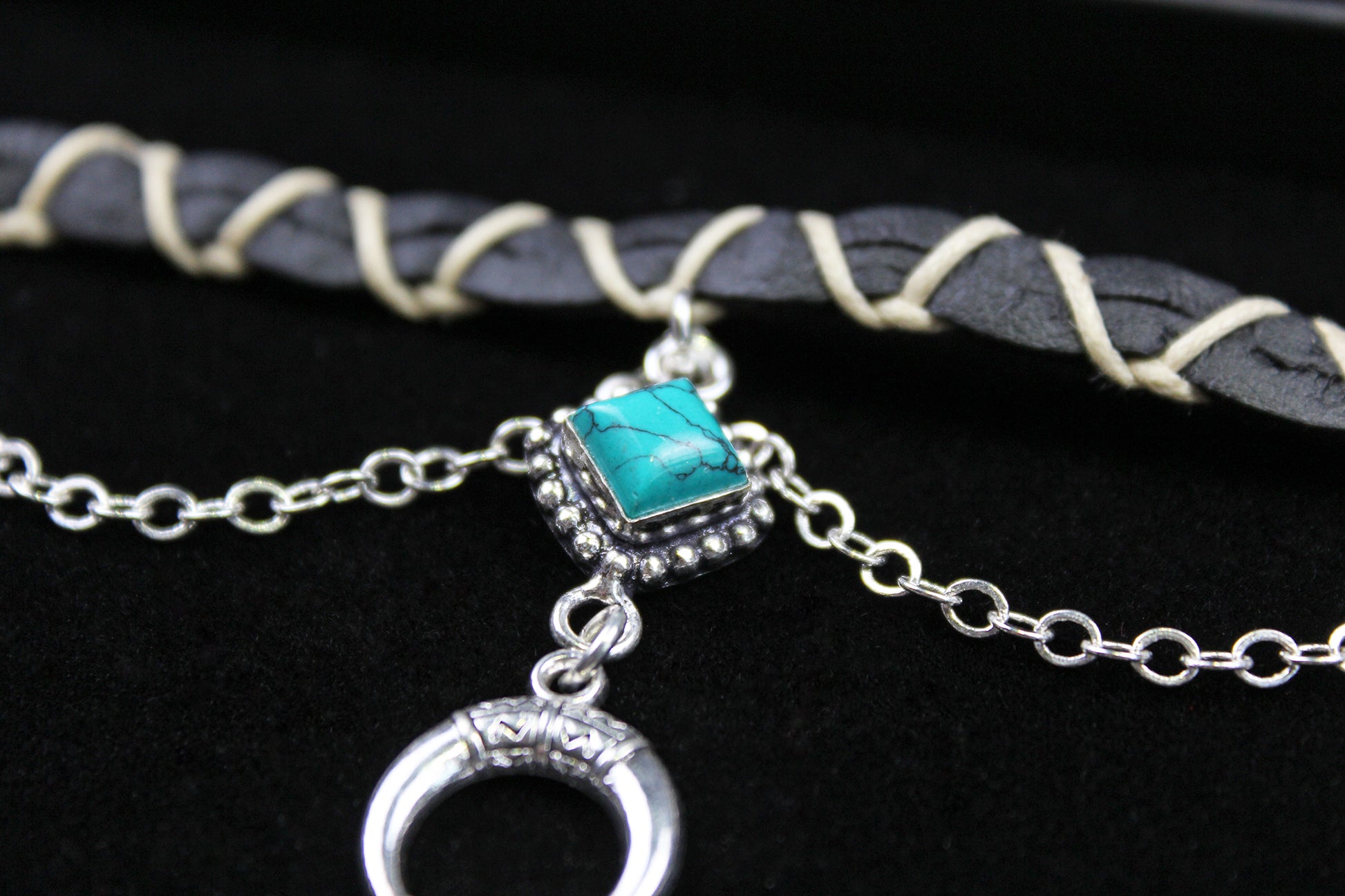 Bohemian Turquoise Howlite Choker : Silver 3 in 1 Anklet Choker Armband