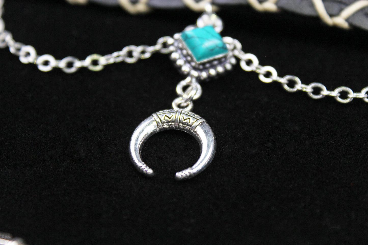 Bohemian Turquoise Howlite Choker : Silver 3 in 1 Anklet Choker Armband