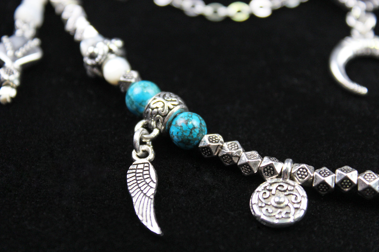 Bohemian Turquoise Howlite Choker : Silver 3 in 1 Anklet Choker Armband