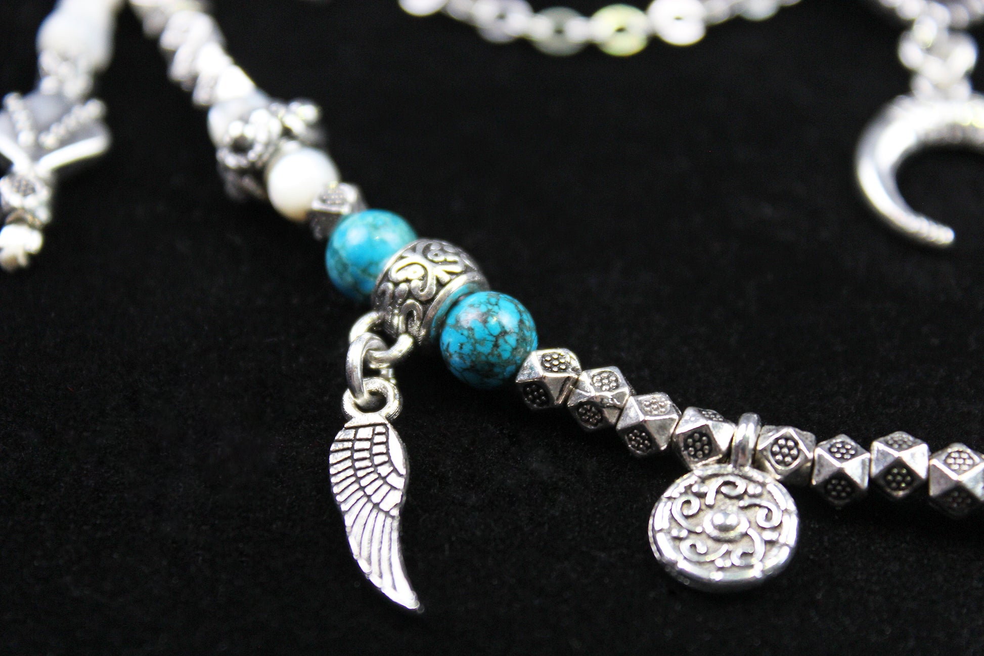 Bohemian Turquoise Howlite Choker : Silver 3 in 1 Anklet Choker Armband