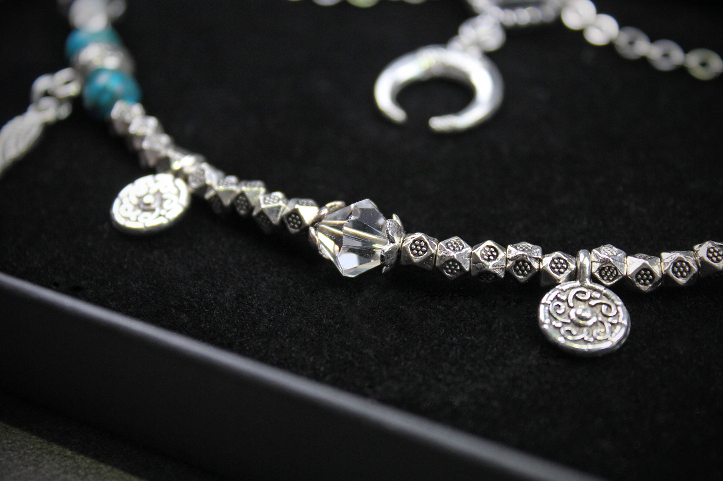 Bohemian Turquoise Howlite Choker : Silver 3 in 1 Anklet Choker Armband