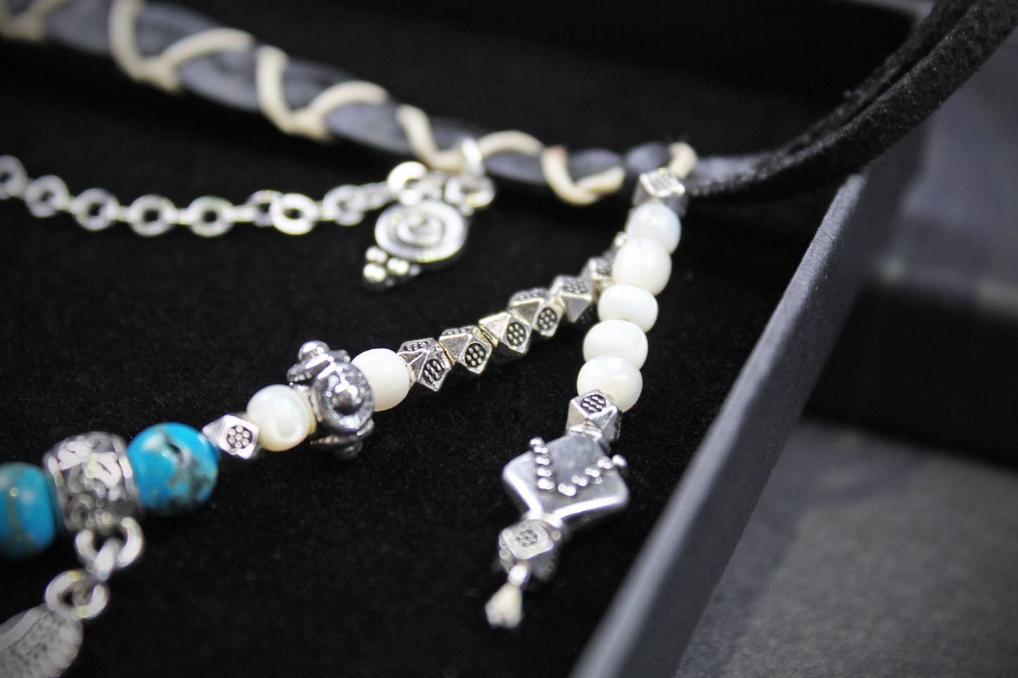 Bohemian Turquoise Howlite Choker : Silver 3 in 1 Anklet Choker Armband