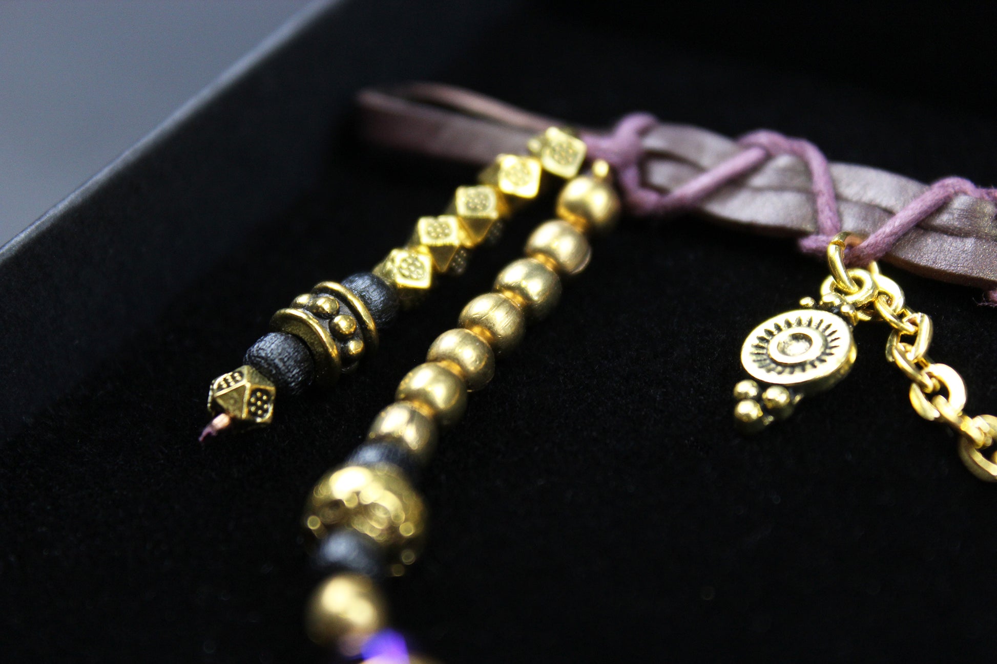 Harlequin : Bohemian Amethyst Gold Anklet, Armband Choker - 3 in 1 Elegant Hippie Festival Style Necklace