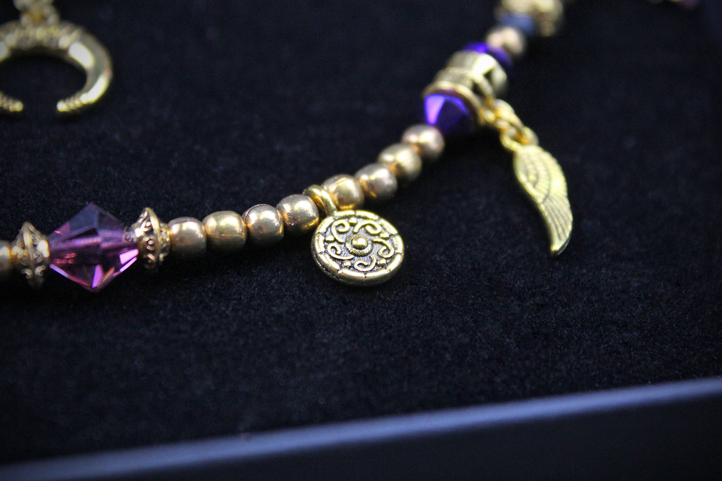 Harlequin : Bohemian Amethyst Gold Anklet, Armband Choker - 3 in 1 Elegant Hippie Festival Style Necklace