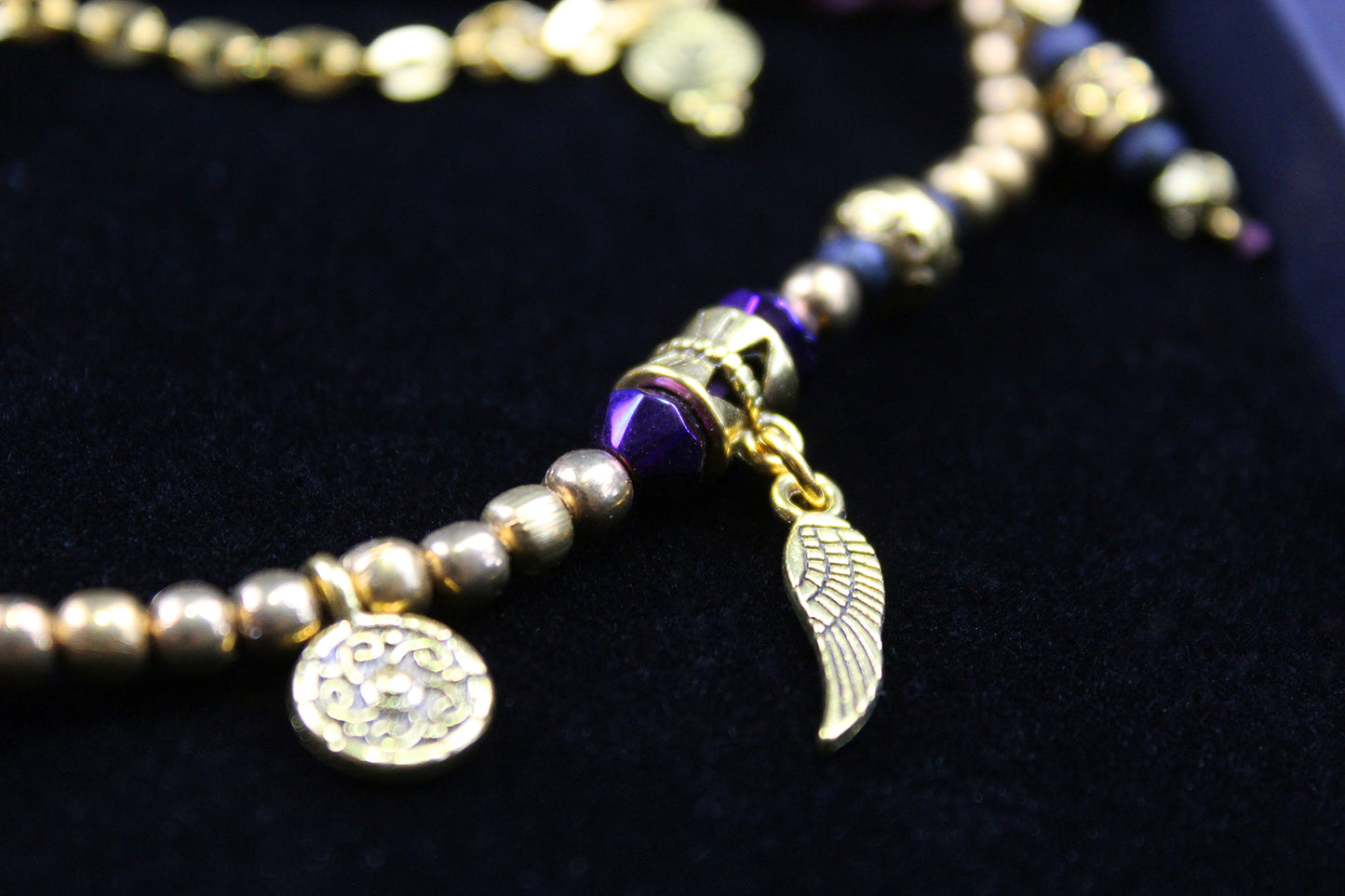 Harlequin : Bohemian Amethyst Gold Anklet, Armband Choker - 3 in 1 Elegant Hippie Festival Style Necklace