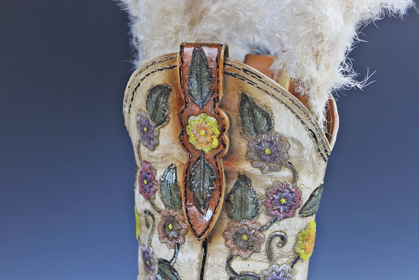 Floral Cowboy Boot Vase: Brown Resin Western Decor