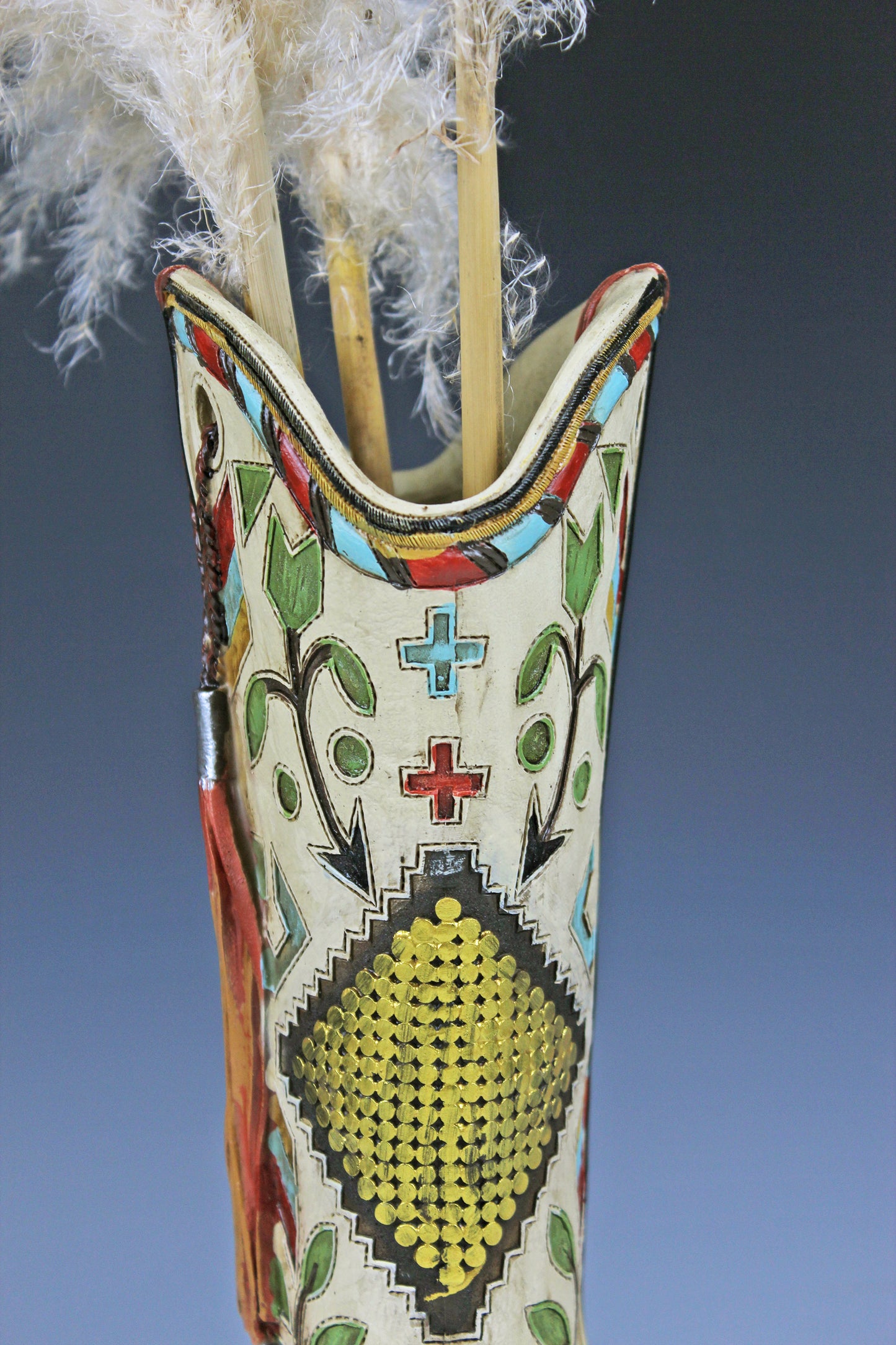 Large Cowboy Boot Vase: Tan with western style detailed design Resin Western Decor