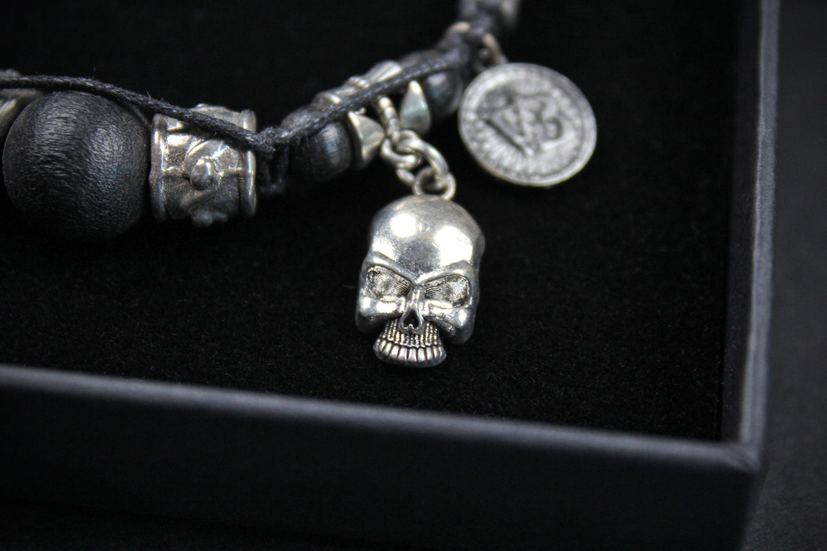 Pirate's Booty Bracelet - Black & Silver : Unisex Adjustable Rock n Roll Leather Bracelet