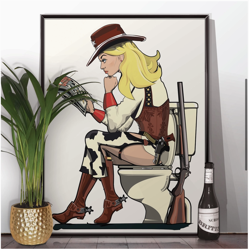 Cowgirl On the Toilet Print