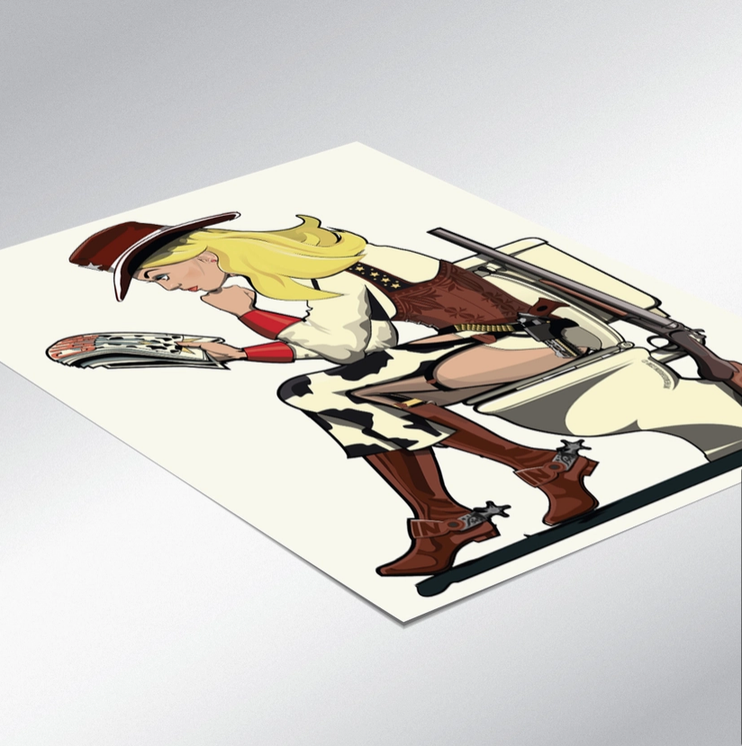 Cowgirl On the Toilet Print