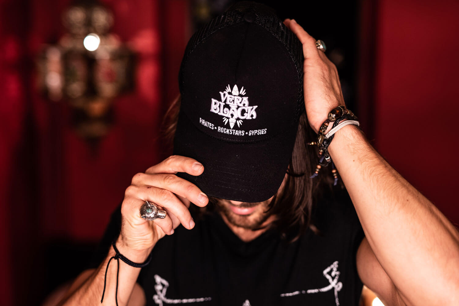 The Vera Black Trucker Cap - black cap with logo, adjustable trucker cap